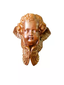 Vintage Alabaster Cherub Wall Decor, Gold Tone Cherub Guardian - Picture 1 of 8