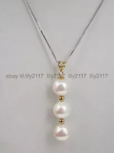 AAA Round 7-8mm south sea natural White pearl 14k pendant necklace silver chain - Picture 1 of 6