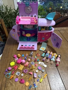 Polly Pocket Airplane Jet Fabulous Flying Mattel 2014 Purple 5 Dolls Extras Nice - Picture 1 of 14
