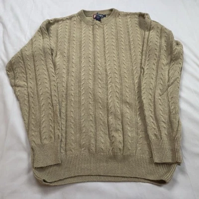 CHAPS Ralph Lauren Linen Blend Cable Knit Sweater Sz L Beige Pullover Fisherman - Image 1 of 4