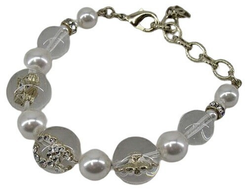 Bracciale Chanel Coco Mark perle tono oro bianco e trasparente 6 9 pollici