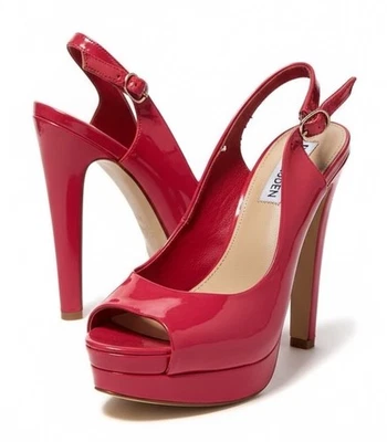 Steve Madden Fire Engine Rojo Patente Plataforma Peep Toe Tacones Mujer’s 7.5 M Foto 1 de 4