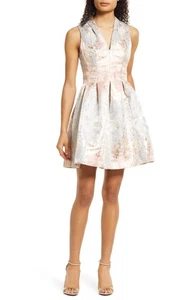 Vince Camuto E3914 Jacquard Sleeveless Fit Flare Dress Peach Size 6 - Picture 1 of 3