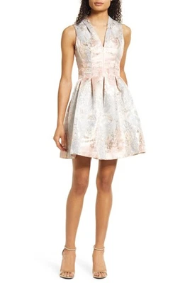 Vestido Vince Camuto E3913 Jacquard Sin Mangas Acampanado Melocotón Talla 14 Foto 1 de 3