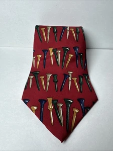 90er Ralph Lauren Chaps Herren Krawatte 100 % Seide Burgund Krawatte Hergestellt in den USA Golf Tees - Bild 1 von 5