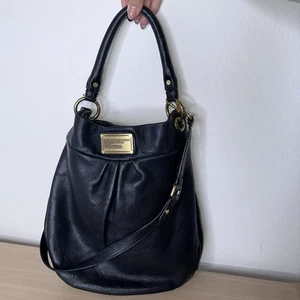 Marc Jacobs Black Pebbled Leather Classic Q Hillier Hobo Handbag Gold Hardware - Picture 1 of 16