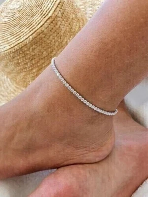 Round Cut Lab-Created Women's Tennis Anklet 3Ct 14K White Gold Plated  - Image 1 of 3