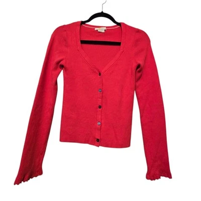 Boden Ribbed Crop Sweater Cardigan Womens Sz 4 Red Button Festival Retro 90s Y2K - Image 1 of 4
