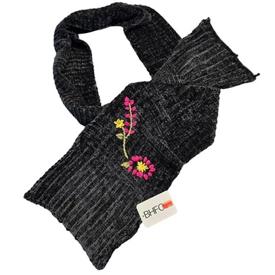 Collection 18 黑色超柔软花卉冬季针织围巾新款女式均码 — 第 1/4 张图片