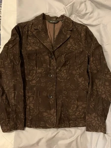 Eddie Bauer Women's Size L Corduroy Blazer Jacket Brown Floral 100% Cotton - Picture 1 of 6