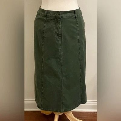 Christopher & Banks Stretch Green Pinstriped Paneled Casual MIDI Skirt Size 6 - Image 1 of 4