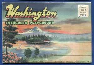 Washington Evergreen Playground Mt Rainier Lake postcard folder foldout PF858 - Picture 1 of 2