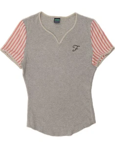 VINTAGE Girls T-Shirt Top 13-14 Years Grey Colourblock Cotton CX13 - Picture 1 of 3