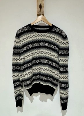 MCQ Alexander McQueen Men's 100% Pure Cashmere Wool Fair Isle Jumper Black Mix M - Image 1 of 4
