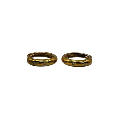 9ct 9K Yellow Gold Round Huggie Earrings With Diamonds 15mm 2.56 Grams. New - Image 1 of 4
