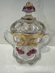 Vintage Northwood Mosser Glass Cherry and Cable Clear Ruby Sugar Bowl and Lid - Picture 1 of 7