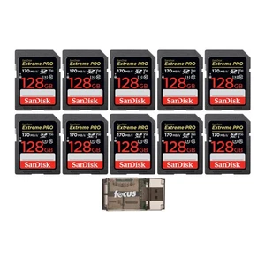SanDisk 128GB Extreme PRO 170 MB/s UHS-I SDXC Memory Card (10-Pack) Bundle - Picture 1 of 3