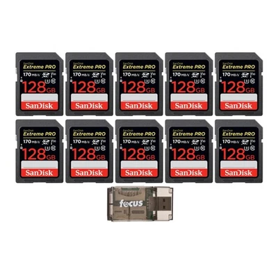 SanDisk 128GB Extreme PRO 170 MB/s UHS-I SDXC Memory Card (10-Pack) Bundle - Image 1 of 3