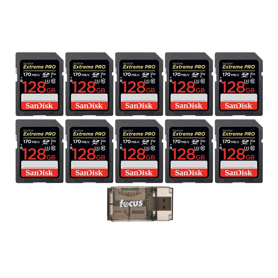 SanDisk 128GB Extreme PRO 170 MB/s UHS-I SDXC Memory Card (10-Pack) Bundle - Image 1 of 3