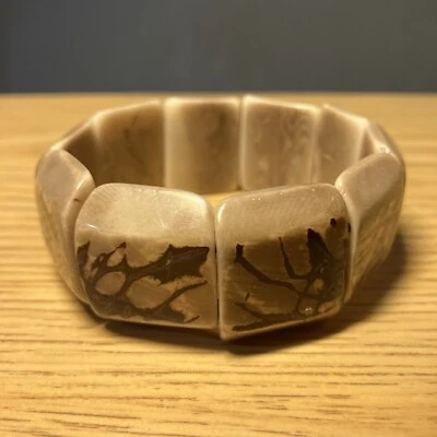 Pulsera Tuerca Tagua Boho Playa Gruesa Tostada Marrón Elastizada Aproximadamente 7.5 pulgadas Foto 1 de 4