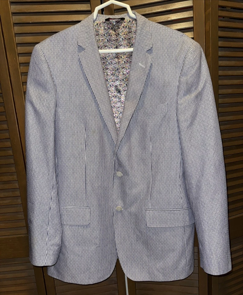 Blazer Linea Uomo Para Hombre 42L Azul y Blanco Rayas 100% Algodón Abrigo Deportivo Chaqueta Foto 1 de 4