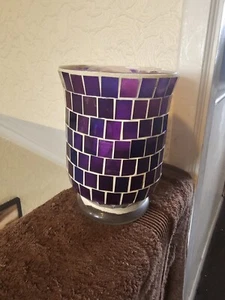 Purple Mosaic Glass Hurricane Lantern - Picture 1 of 1