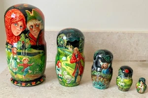 Russian 6.5" Matryoshka Sister Alyonushka Brother Ivanushka Nesting Dolls 5pc - Picture 1 of 5