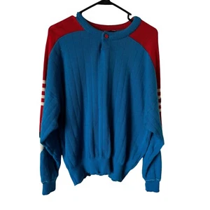 Vintage Demetre Virgin Wool Sweater 70s 80s 90s Ski USA Mens Large Blue Red - Picture 1 of 6