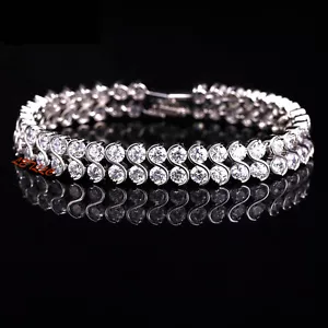 Lily Treacy Tennis Bracelet Top CZ Brilliant Cut 20ctw Double-row white 7.5" - Picture 1 of 11