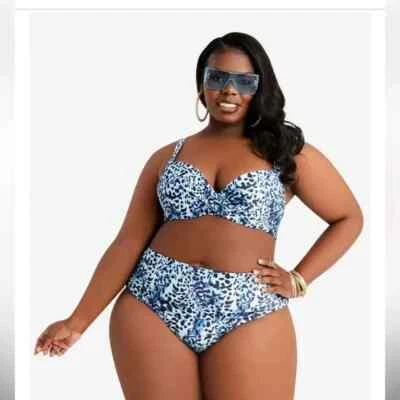 Traje de baño push up Nicole Miller azul animal 2X sin aros bikini top SOLO Foto 1 de 2