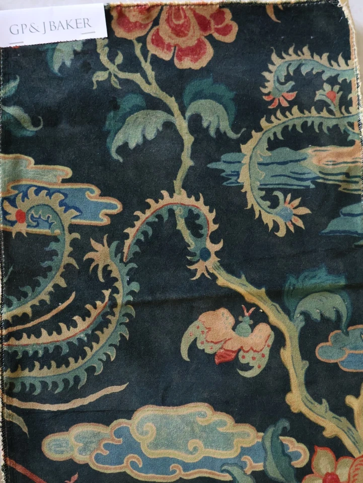 NEW SAMPLE GP&J Baker California Velvet Remnant 17"X12" CHARCOAL MULTI BP10854-1 - Image 1 of 4