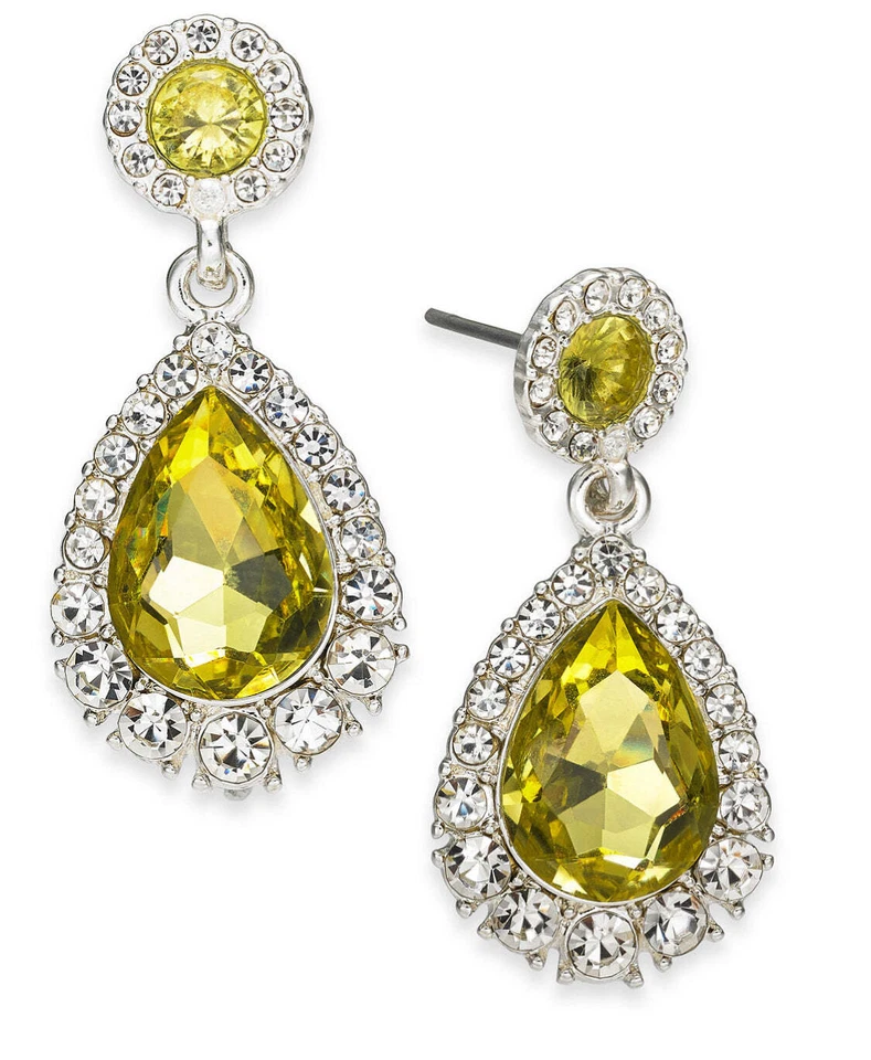 Charter Club Silver-tone Crystal & Yellow Stone Drop Earrings