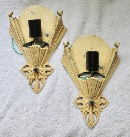 VINTAGE ART DECO METAL SLIP SHADE SCONCES one PAIR -  FRAMES ONLY Cover