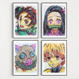 Juego de estampado de bolígrafo Demon Slayer, póster de arte de anime - Imagen 1 de 3