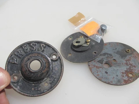 Vintage Brass Doorbell Door Servant Bell Ceramic Button Old Antique PARTS Cover