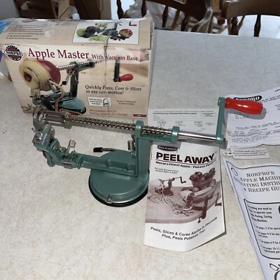 Norpro Apple (Patatas) Master W Base al Vacío Peelings Corer Corer Manual y Caja Prueba Foto 1 de 4