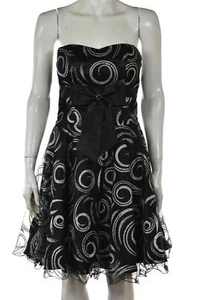 Evenings by Allure Womens Dress SIze 6 Black Silver Sheath Strapless Knee Length - Picture 1 of 4