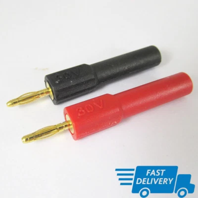 4pc Safety Gold 2mm Banana Plug Male to 4mm Banana Jack Female Probe Adapter 30V - Image 1 of 4