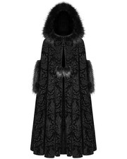 Punk Rave Womens Gothic Hooded Cloak Coat Black Velvet Steampunk Damask Faux Fur