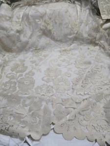 Set of 4 JCP Home Shari Tier Panel Lace Beige Flowers Leaves Scallop Rod Pocket - Picture 1 of 6