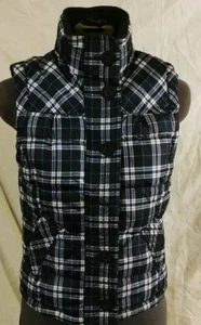 WOMEN AEROSPOSTALE PLAID QUILTED PUFFER VEST SIZE S ZIP BUTTON POLY POCKETS - Picture 1 of 7