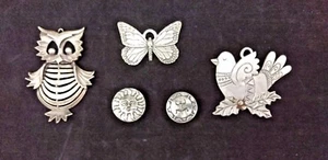 Pewter Ornaments & Button Covers Lot (5) Pieces Owl Butterfly ++ Christmas - Picture 1 of 8