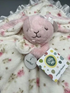 Little Me Baby Snuggle Blanket Pink Lovey Plush Bunny Rattle & Satin Trim  - Picture 1 of 9