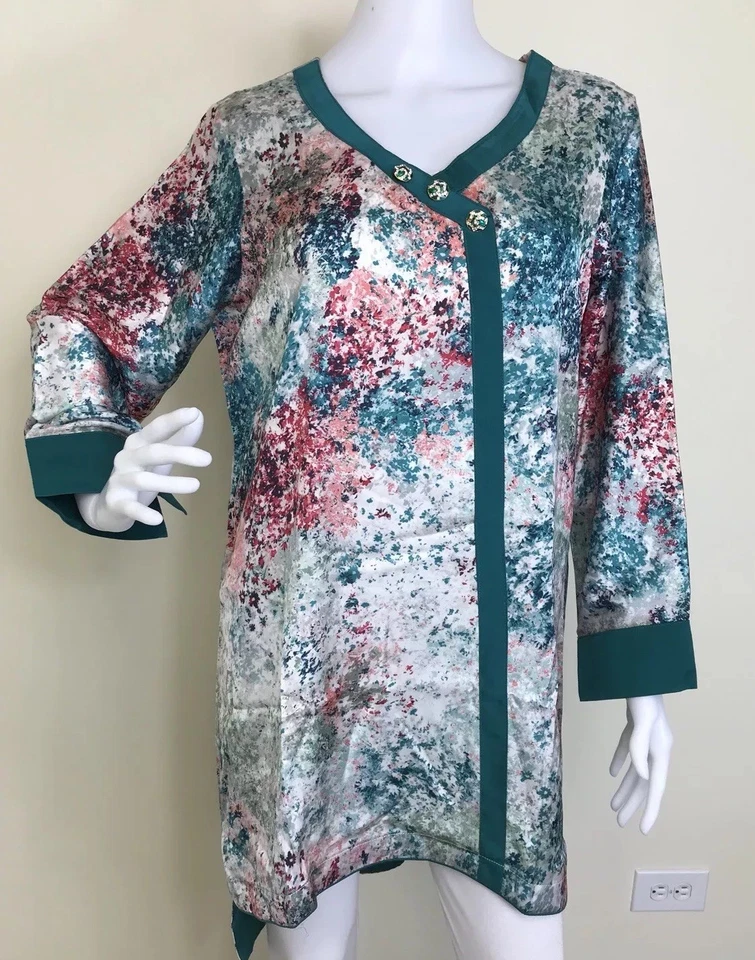 Blusa feminina Kurti de seda estampada designer paquistanês M, G, XL - Imagem 1 de 4