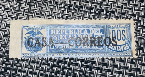 Ecuadorian Tobacco Tax Stamp Overprinted (2 Cents Extremely Rare) Cover