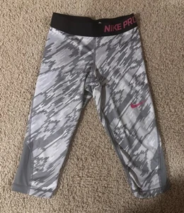 Nike Pants Girls Small Gray Pro Dri-Fit Tight Capris Leggings Youth Kids - Picture 1 of 7