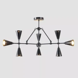 Mid Century 9 Arm Brass Sputnik Triangular Chandelier Light Fixture Decor Lamp - Picture 1 of 7