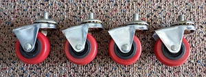 4 red Casters plastic Wheels VTG mcm - Picture 1 of 8