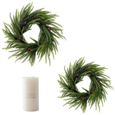 2pcs Norfolk Pine & Cryptomeria Wreath15.8inch ,Artificial Cypress Candle Ring - Image 1 of 4