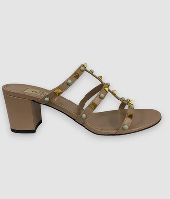 Sandálias femininas Valentino Garavani bege Rockstud enfeitadas tamanho 38 - Imagem 1 de 4